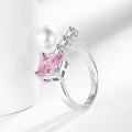 Anillo De Acero Inoxidable Geometric Pearl Index Finger Ring Open Adjustable Pink Zircon Ring Wedding Sparkling Rings for Bridal