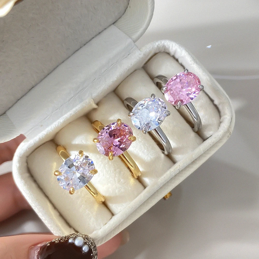 Wholesale S925 Sterling Silver Solitaire Ring 4-Prong Set Oval Cut CZ Classic Minimalist Engagement Wedding Ring Unisex Bulk