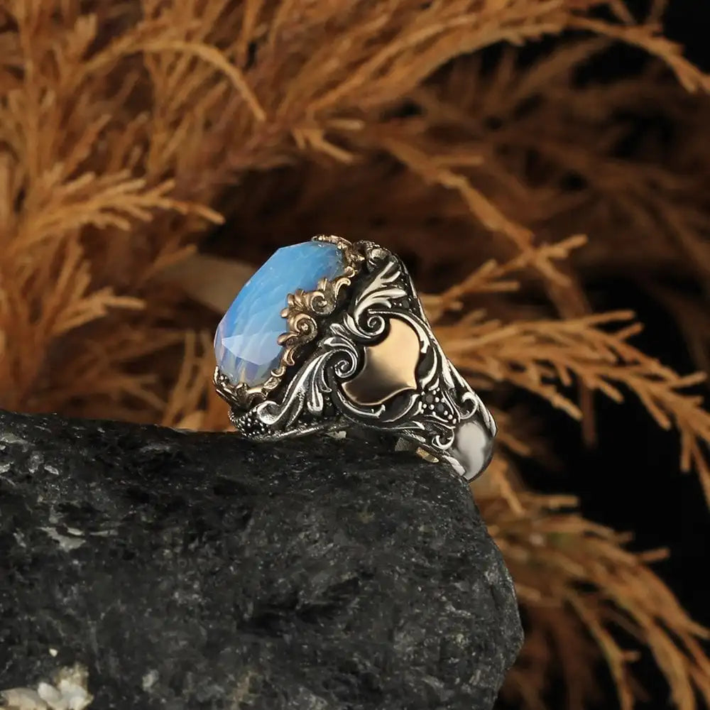 Wholesale Azuris VALKH1070 925 Sterling Silver Ottoman Men's Ring with Naturel Stone Agate Handmade in Turkey