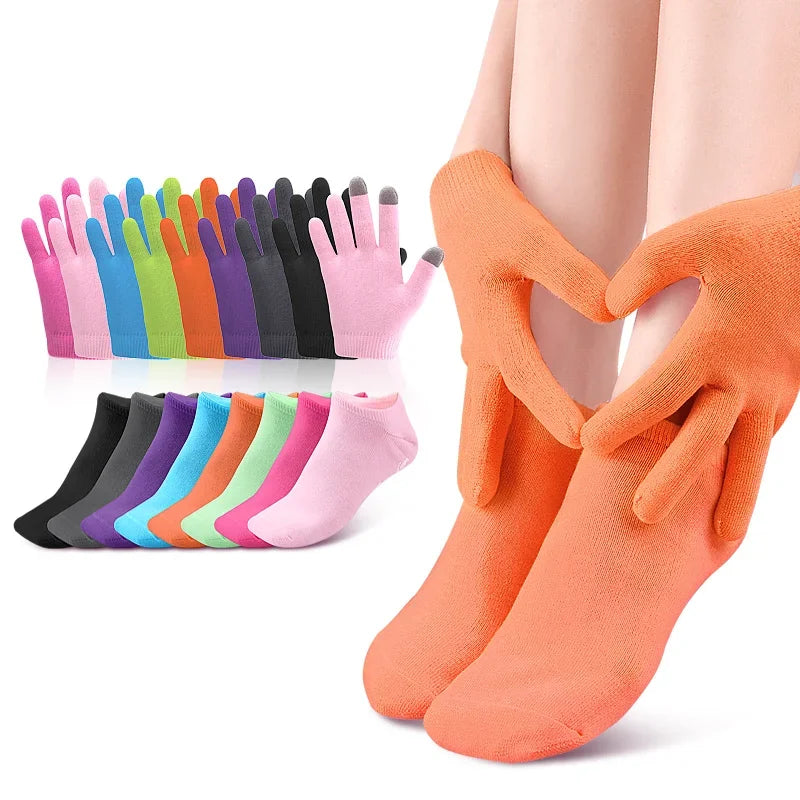Foot Care Moisturizer Gloves & Gel Heel Spa SocksElastic Hydrating Socks for Soft Skin & Comfort