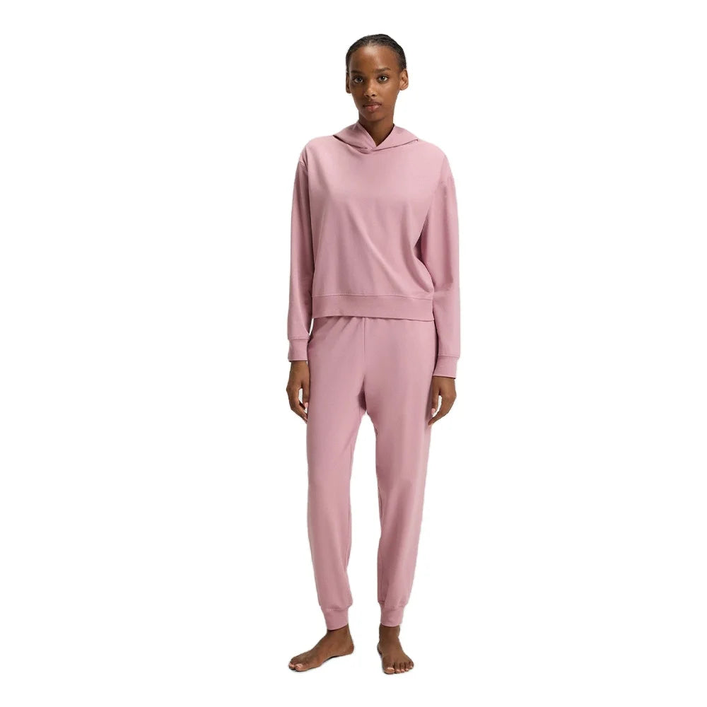 Wholesale Women Plain Pink Hoodie and Jogger Set Solid Color Pullover Tracksuit Minimalist Casual Two Piece Streetwear Outfit