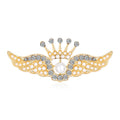 Gold Plated Promotional Metal Wholesale Fashion Rhinestones Zinc Alloy Women Pearl Crown Angle Wing Jewelry Brooch Pin for Suit