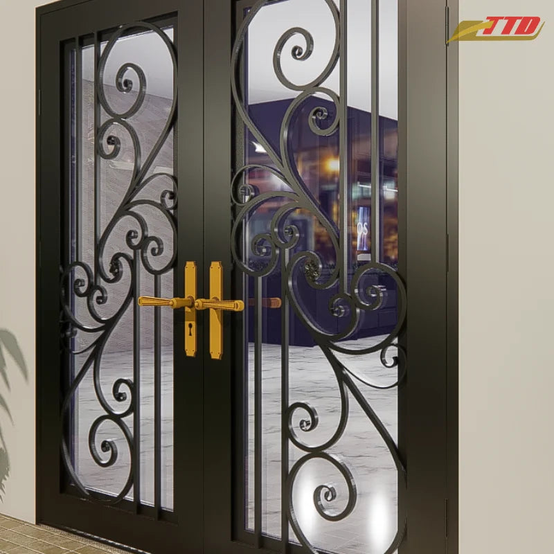 Artistic Steel Wrought Iron Postmodern Main Doors Waterproof Design Unique Hand-Forged Entryway Doors for Solid Construction
