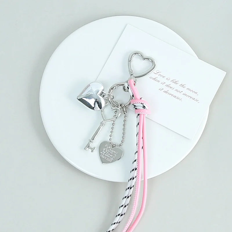 Leather Heart Bow Keychain Pendant Mobile Phone Chain for Women's Bag Packaging Decoration Accessory Tassel Pendant Wholesale