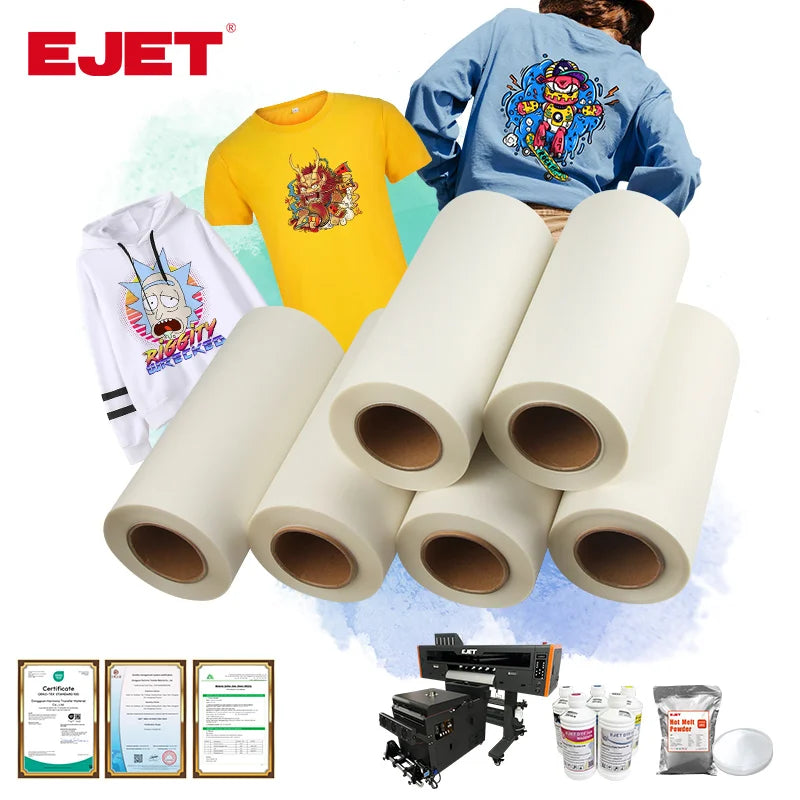 EJET DTF Film 13inch White Ink Glossy/Matte Finish Hot Peel Cold Peel Heat Press Transfer for All Clothing t Shirt Printing