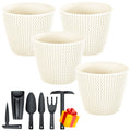 Set of 4 Prosperplast Splofy 5L round plastic flower pots in cream color 21.8x18.4cm + FREE set of 6 garden tools
