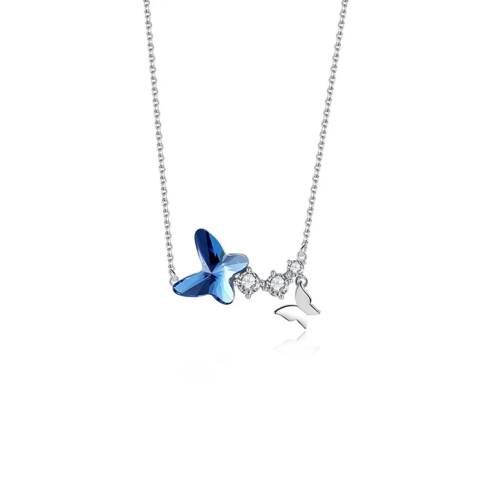 2023 New Fashion Jewelry Hight Quality S925 Sterling Silver Pendant Blue Butterfly Crystal Necklace Women