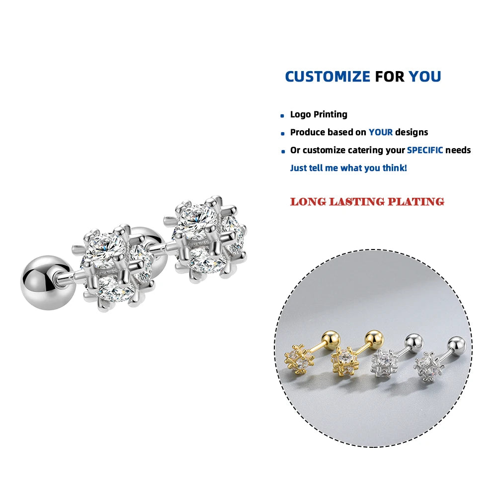 LE155 S925 Sterling Silver Mini Simple Joker Ball Earrings with Diamond Gold Plated Fashion Light Luxury Design Gift for Women