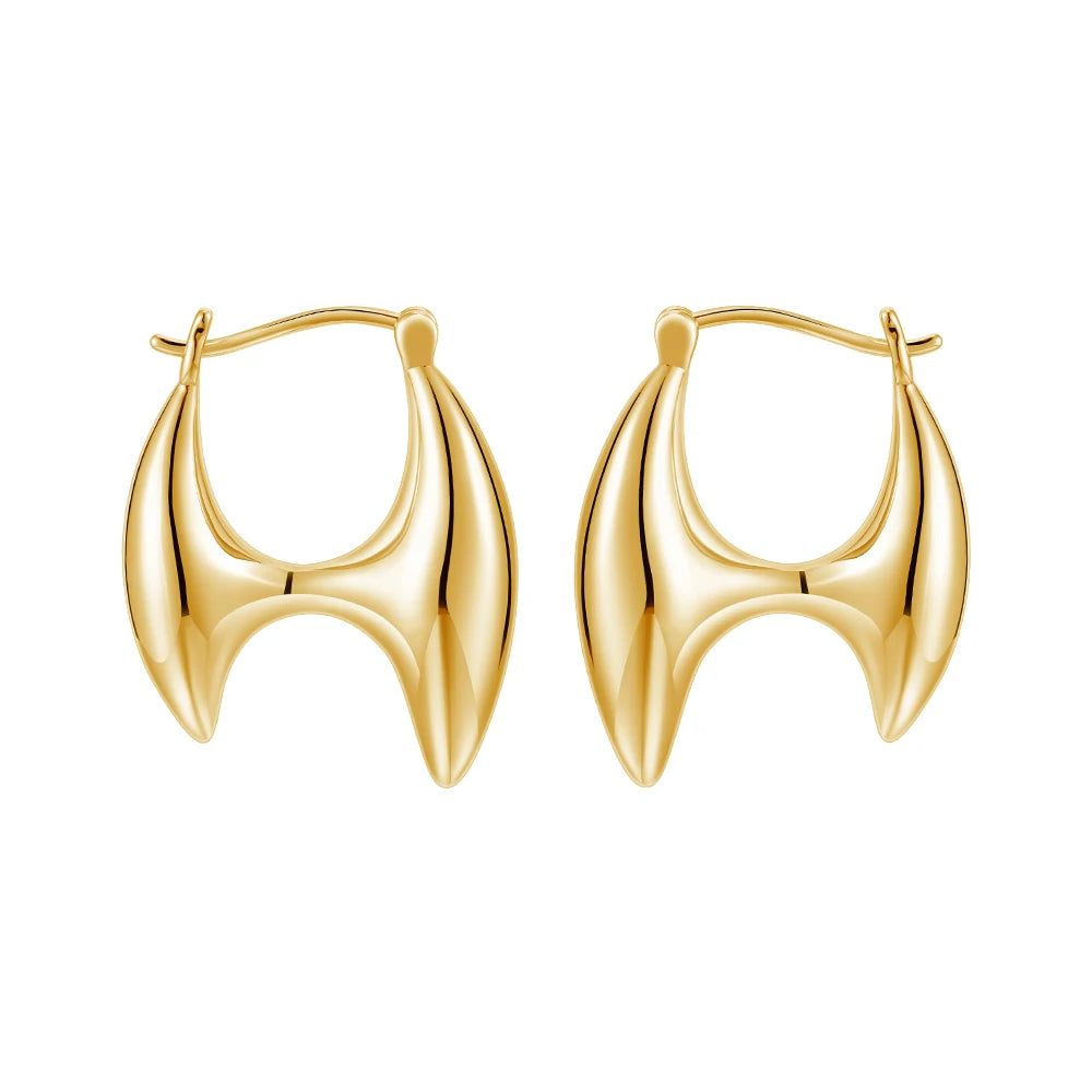 PVD 18K Gold Plated Brass Jewelry Geometric Solid H-Shape Hoop Earrings HipHop Punk for Women Party Earrings E241644 MegaBDM