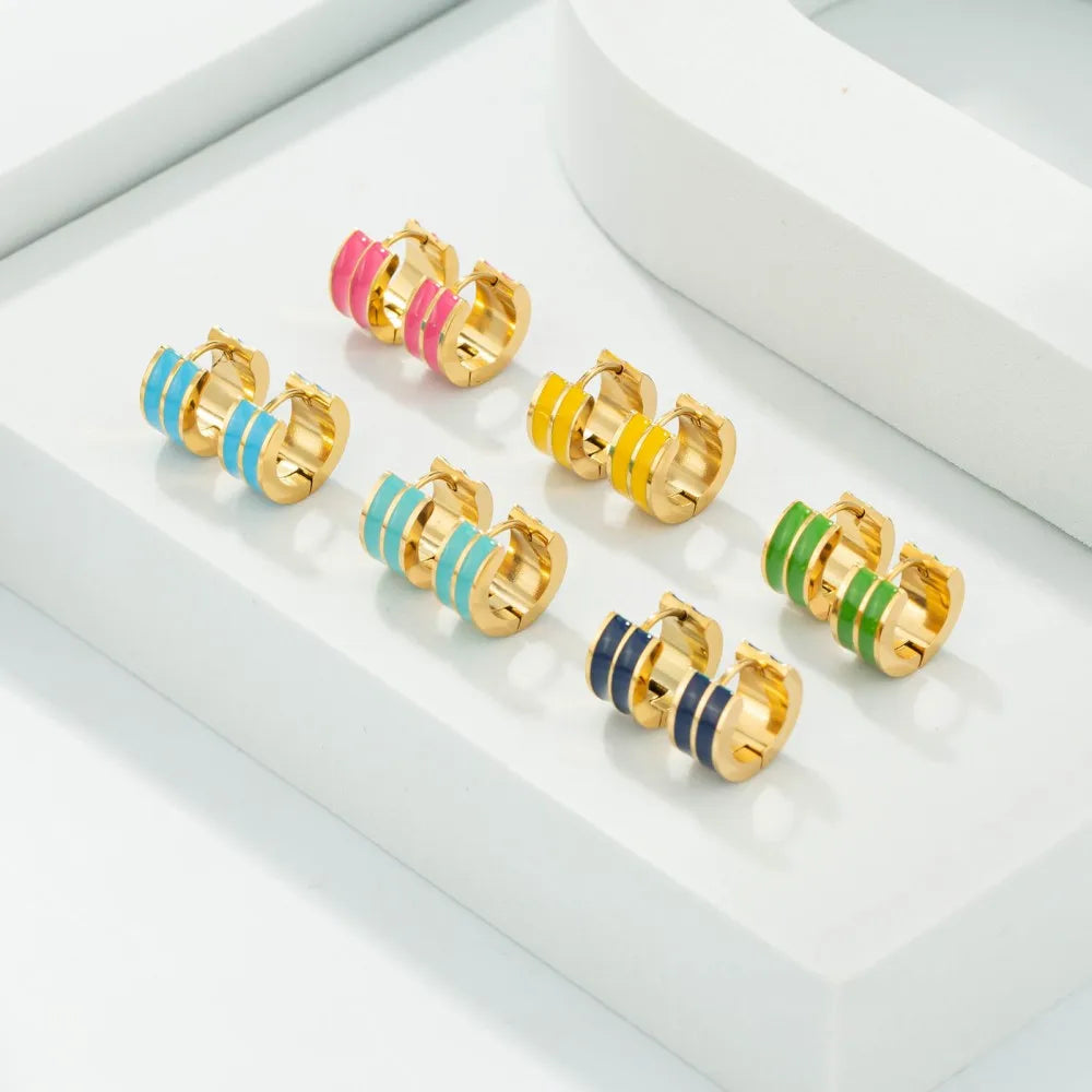 Waterproof Stainless Steel Hoop Earrings Fashionable Colorful Enamel for Women and Girls Gold Plated for Gift Occasions