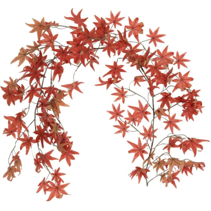 Artificial Maple Leaves Vines Garland Silk Rattan Autumn Leaves Greenery Hanging Plant for Home Thanksgiving Christmas Fireplace