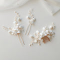 2025 Elegant Freshwater Pearl Spray Ceramic Floral Hair Comb Pin Set Floating Floating Jewelry for Wedding Bride