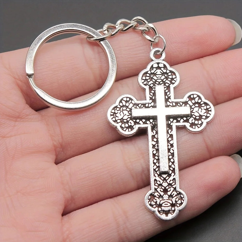 WYSIWYG Dyed Black Plated Zinc Alloy Cross Keychain 54x33mm Lightweight Luxury for Souvenirs or Gifts Model P1-ABD-C10829
