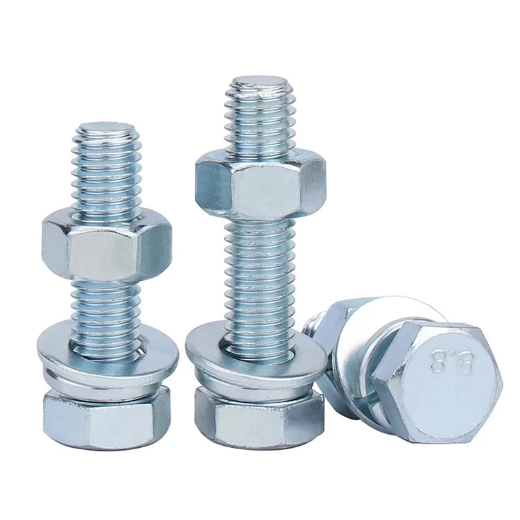 M8 M10 M12 M14 M16 M18 M20 M22 M24 DIN933 8.8 Grade Zinc Plated Galvanized Hex Head Bolts with Nuts and Washers