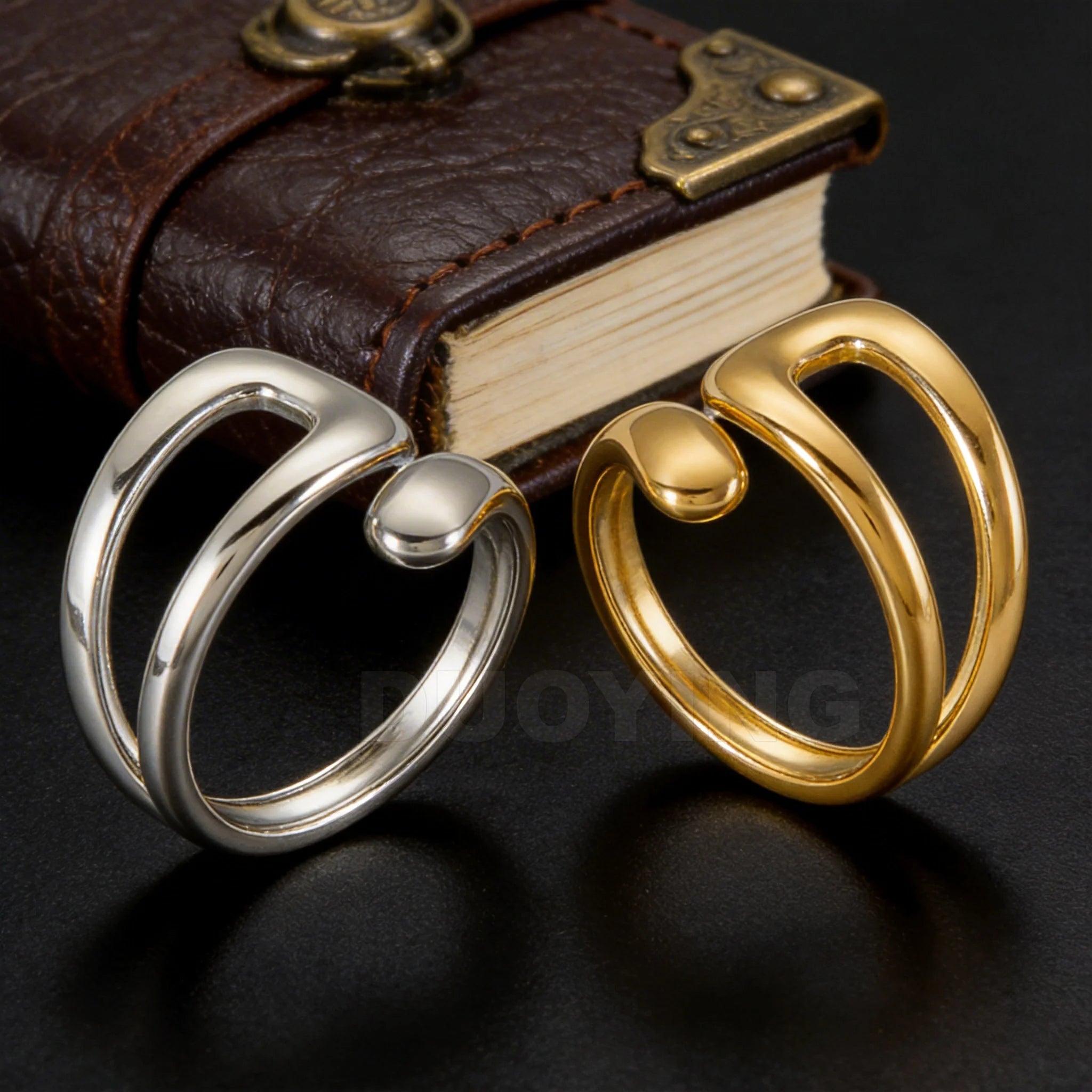 DUOYING 18K Gold Plated Stainless Steel Waterproof Adjustable Ring for Women Fashion Jewelry