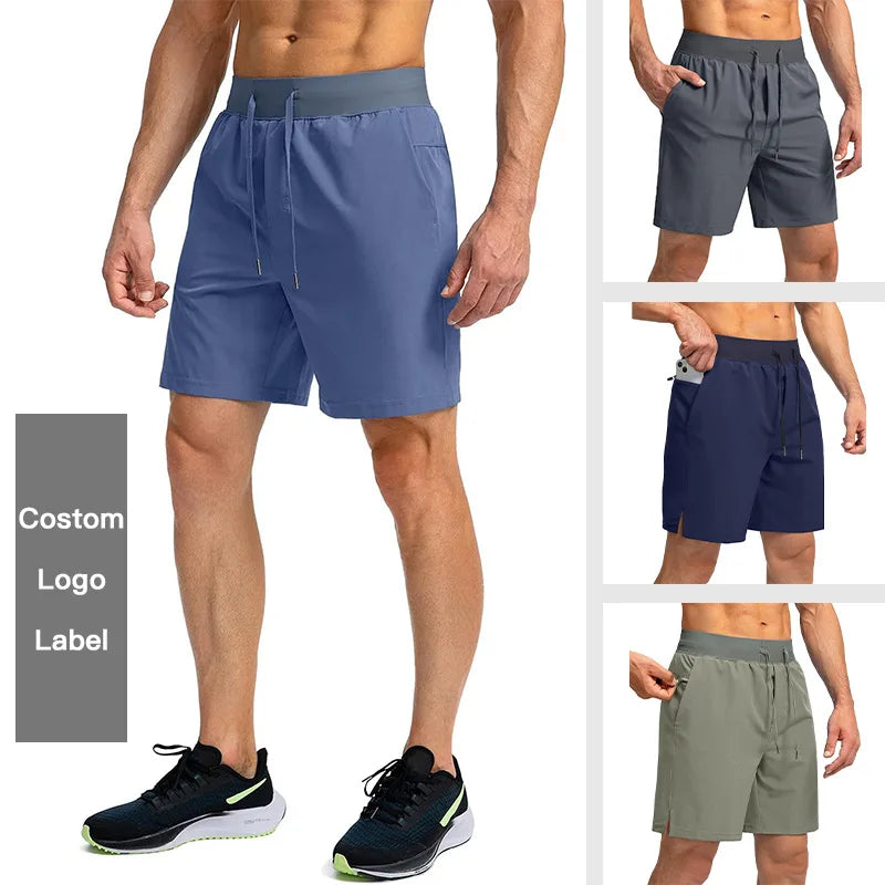 Custom Printing logo Men Running Workout Shorts with Zipper Pockets Breathable Gym Shorts