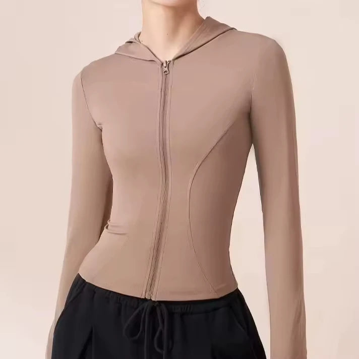 Women's Zipper Fitness Jacket Lightweight Breathable Elastic Seamless Sports Hoodie 6 Colors XL Size Fitness Waist Slimmer