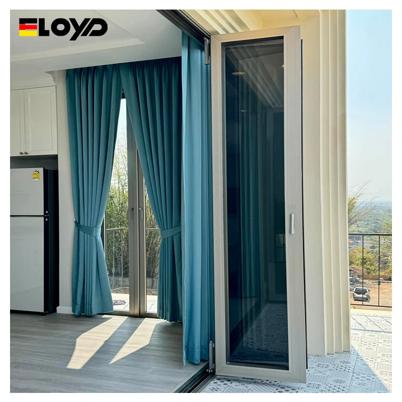 Eloyd Bi-Folding Patio Door Triple Glass Heat Insulation with Aluminum Double Glass Frame Exterior Aluminum Alloy Door