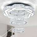 Modern 22.5" Large Crystal Chandelier LED Crystal Ceiling Light with 2 Rings Pendant Light Flush Mount Chandelier for Bedroom