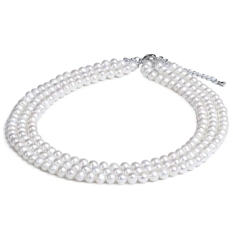 Certified China Wholesale Custom White Pink and Green Three Layered Bride Pearl Necklace