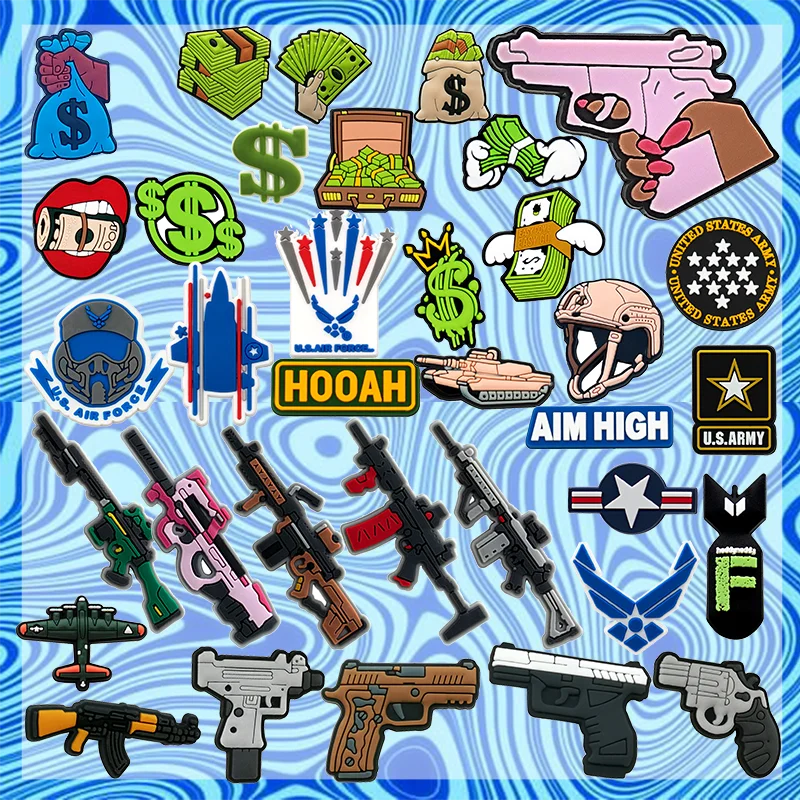 Customized Wholesale 2D Diy Clog USA Dollars Shoes Decoration Airplane  HOOAH AIM HIGH Shoe Charms for Adults
