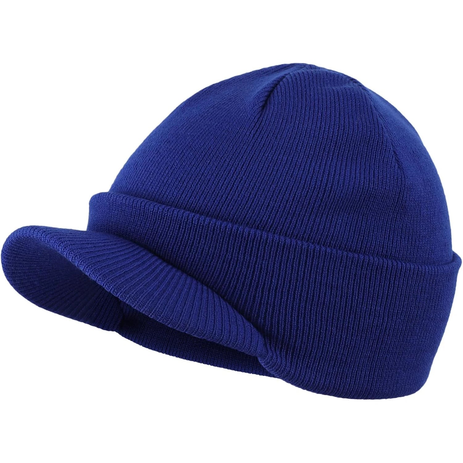 Bright Royal Unisex Winter Beanie Hat with Brim Warm Double Knit Cuff Breathable Custom Outdoor Nylon Fashion OEM