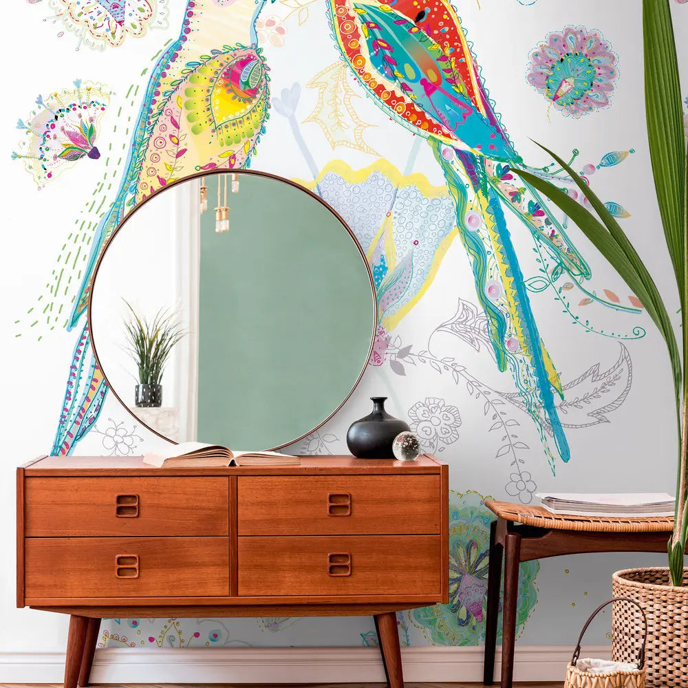 Made in Germany Photo Wallpaper Murals Bird White Coloured Green Blue Non Woven Vinyl Premium Wall Mural Floral - 159 x 280 m