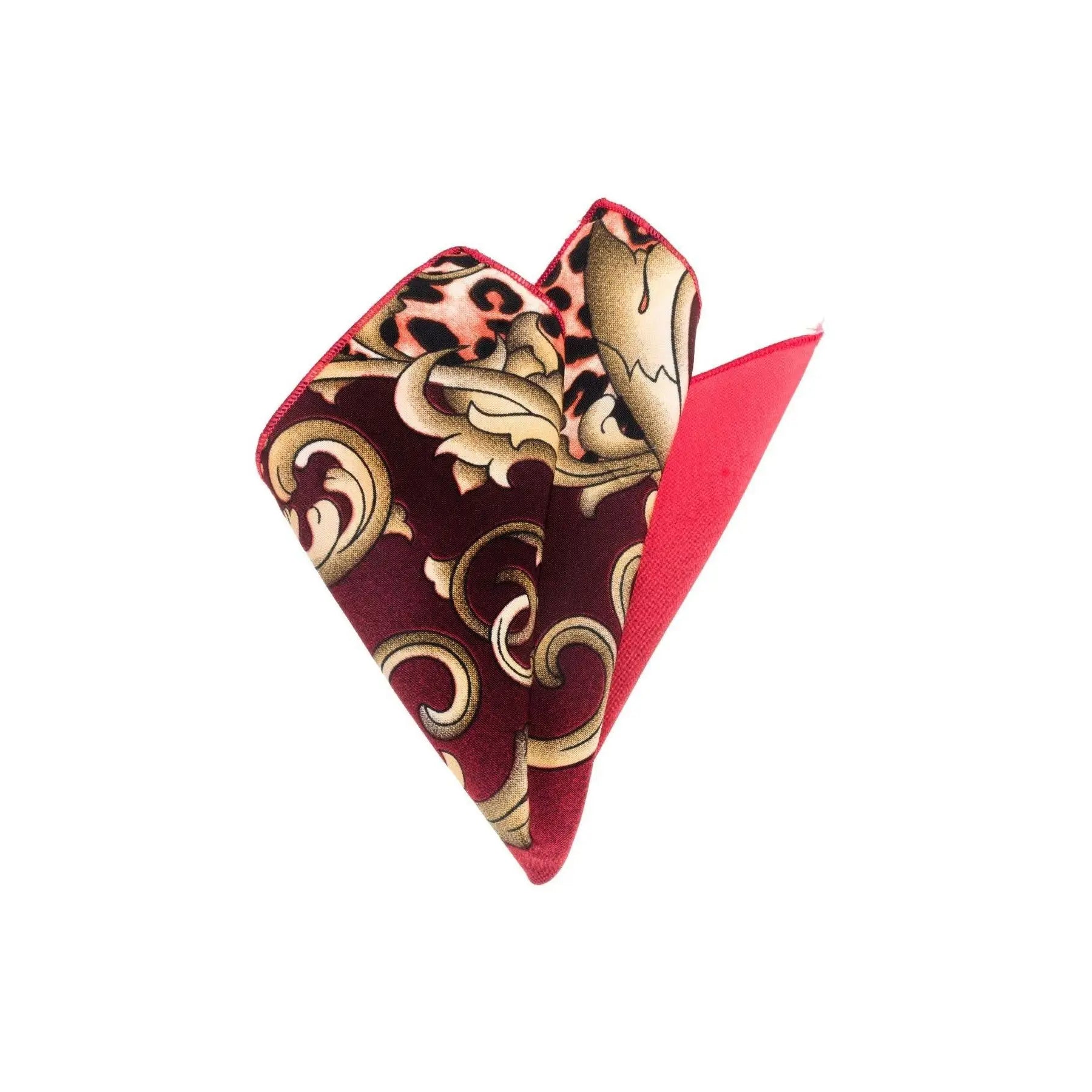 Red Colored Digital Printed Textile Weaving Pocket Square for Men One Size