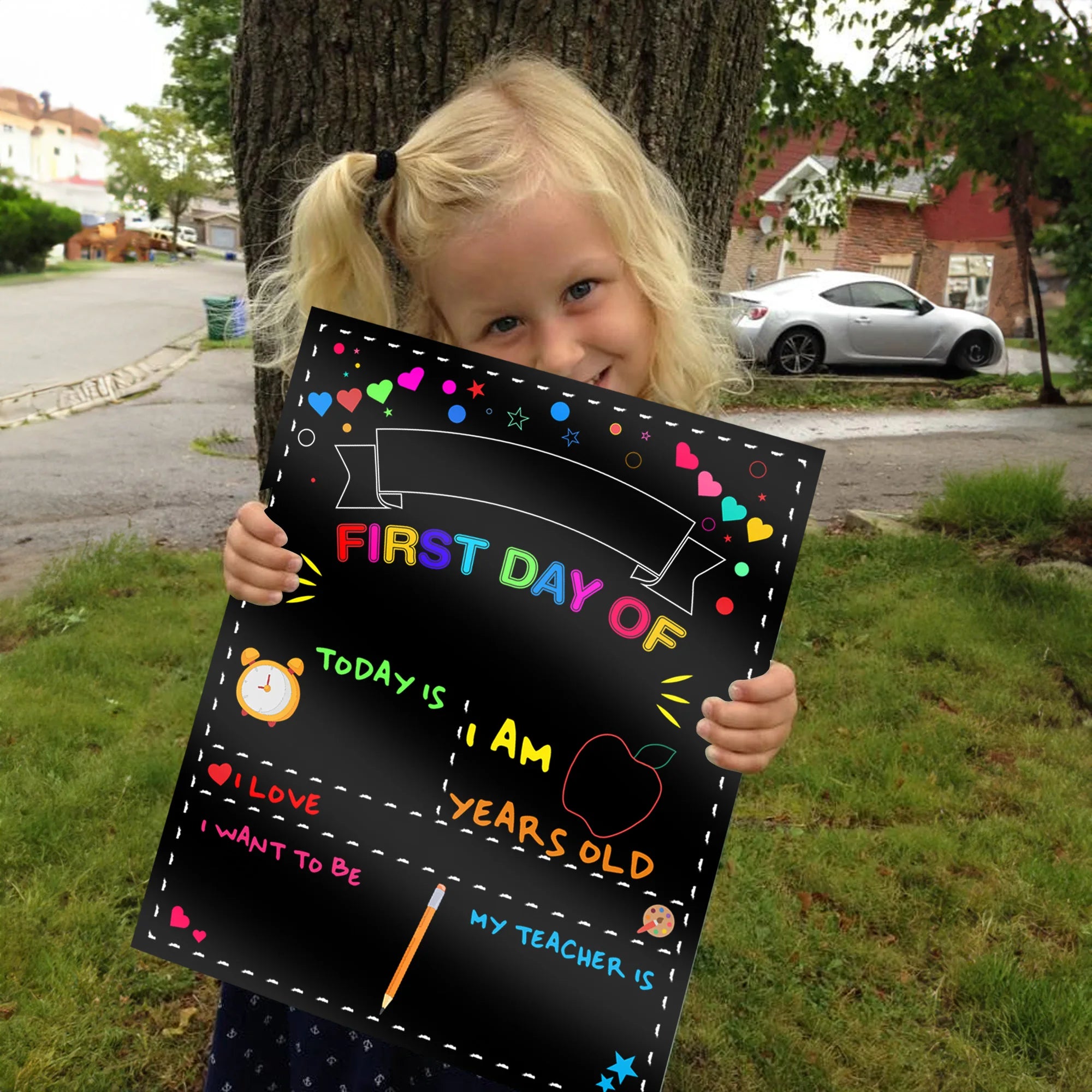 First Day of School CHALKBOARD 28x35cm Double Sided Back to School Student Blackboard