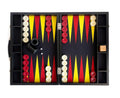 Luxury Handmade Tournament Size Backgammon Set Fabric Ground Yellow-Red Leather Case 22x29 Inch (57x75cm) Wooden Doubling Cube