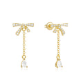 CANNER Custom Korean Sweet S925 Sterling Silver Bow Stud Earring Long Tassel Bow Zircon Stud Earrings for Women