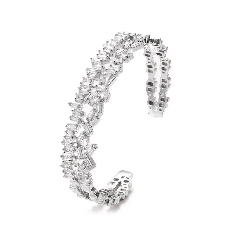 Wholesale Cubic Zirconia Crystal Women Bridal Wedding Rhinestone Bangle Bracelet Cuff