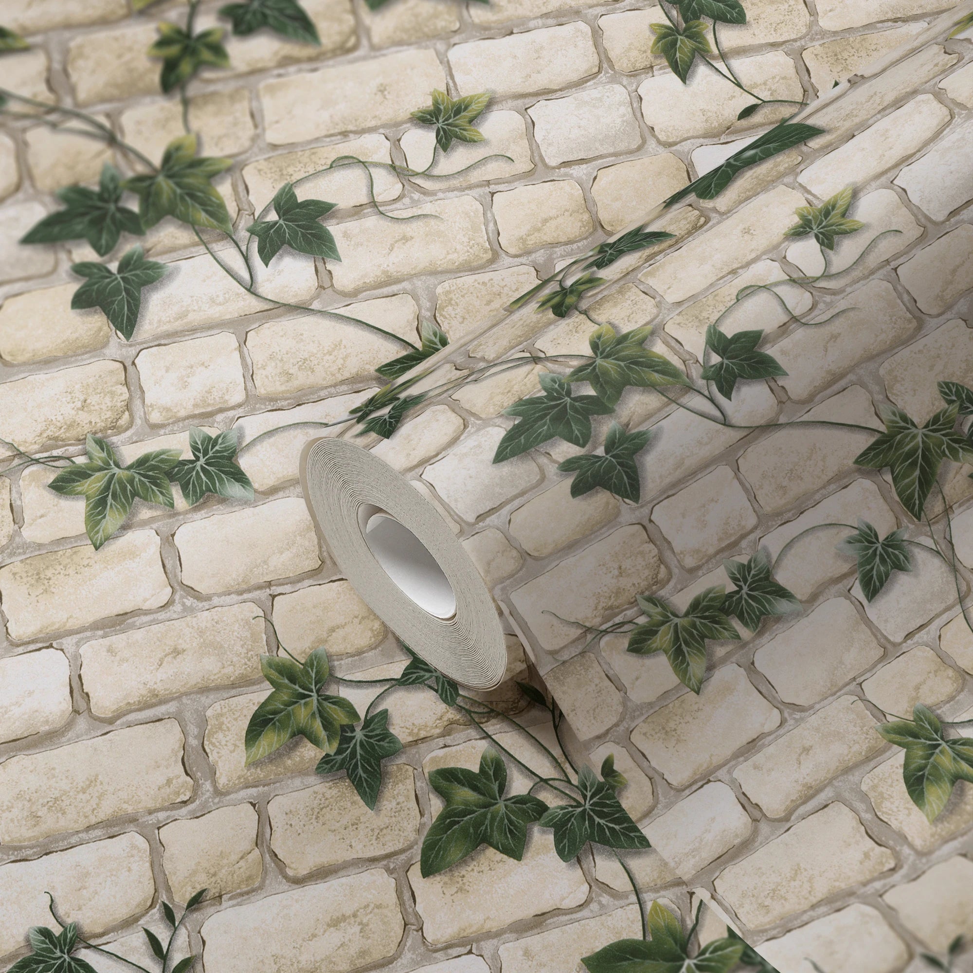 Modern Made in Germany Wallpaper Rolls Stone Leaves Beige Green Wash & Light Resistant Heat Insulation 1005x053m