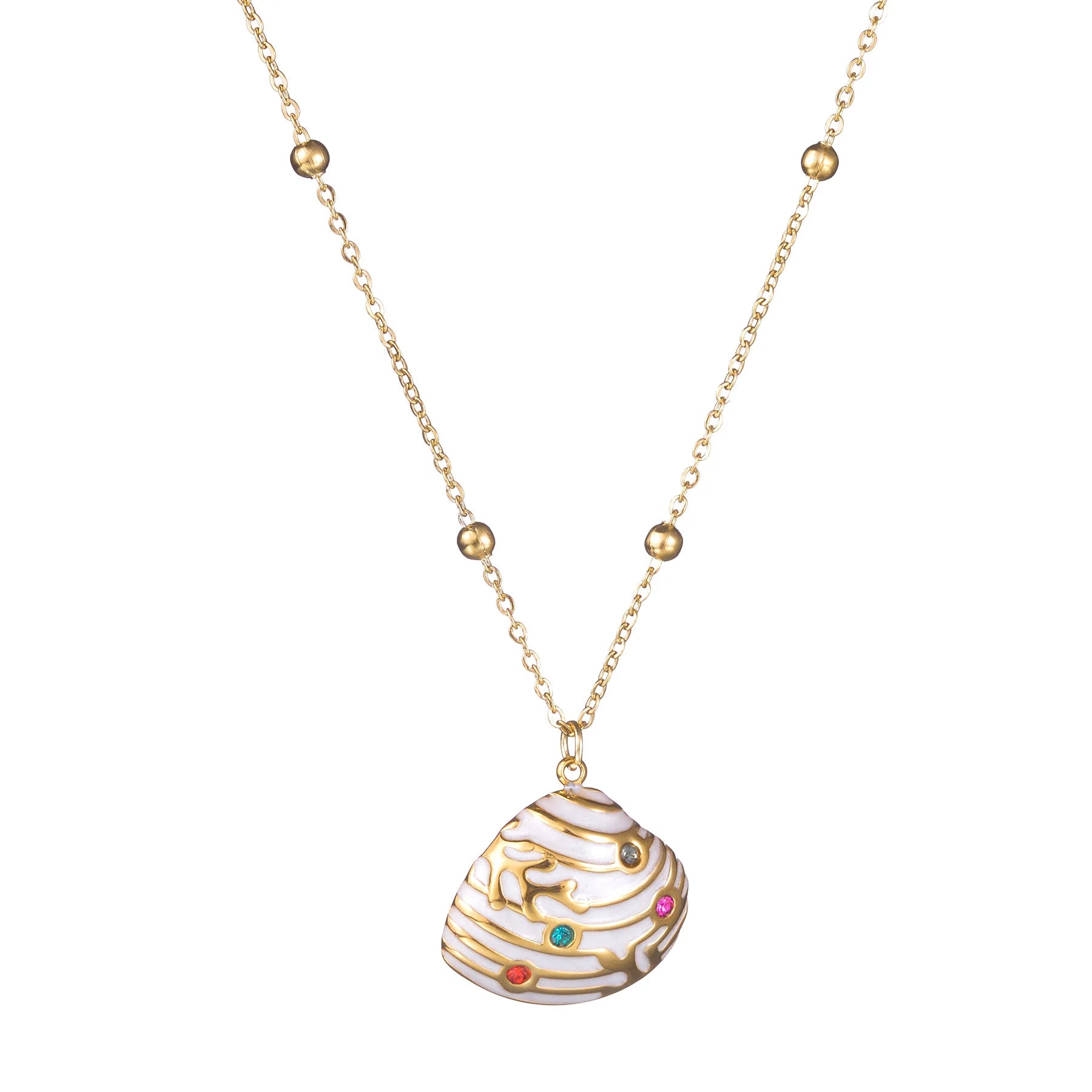 Fenyi Wholesale Jewelry Retro Trend Women's Stainless Steel 18K Gold-plated Unique High-grade Shell Diamond Pendant Necklace