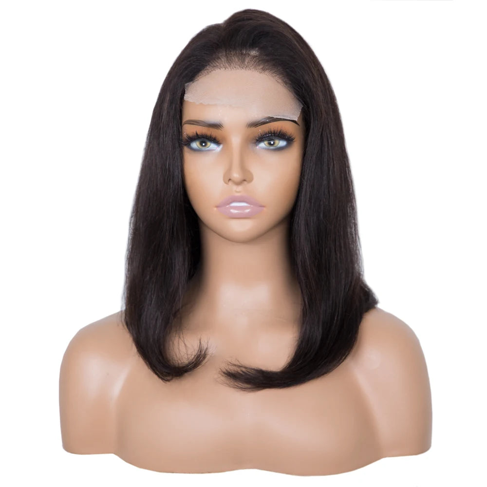 Factory Direct 4*4 Double Drawn Bob Wig Natural Black Smooth Straight Silky Human Remy Hair Wig with HD Lace Direct Supply