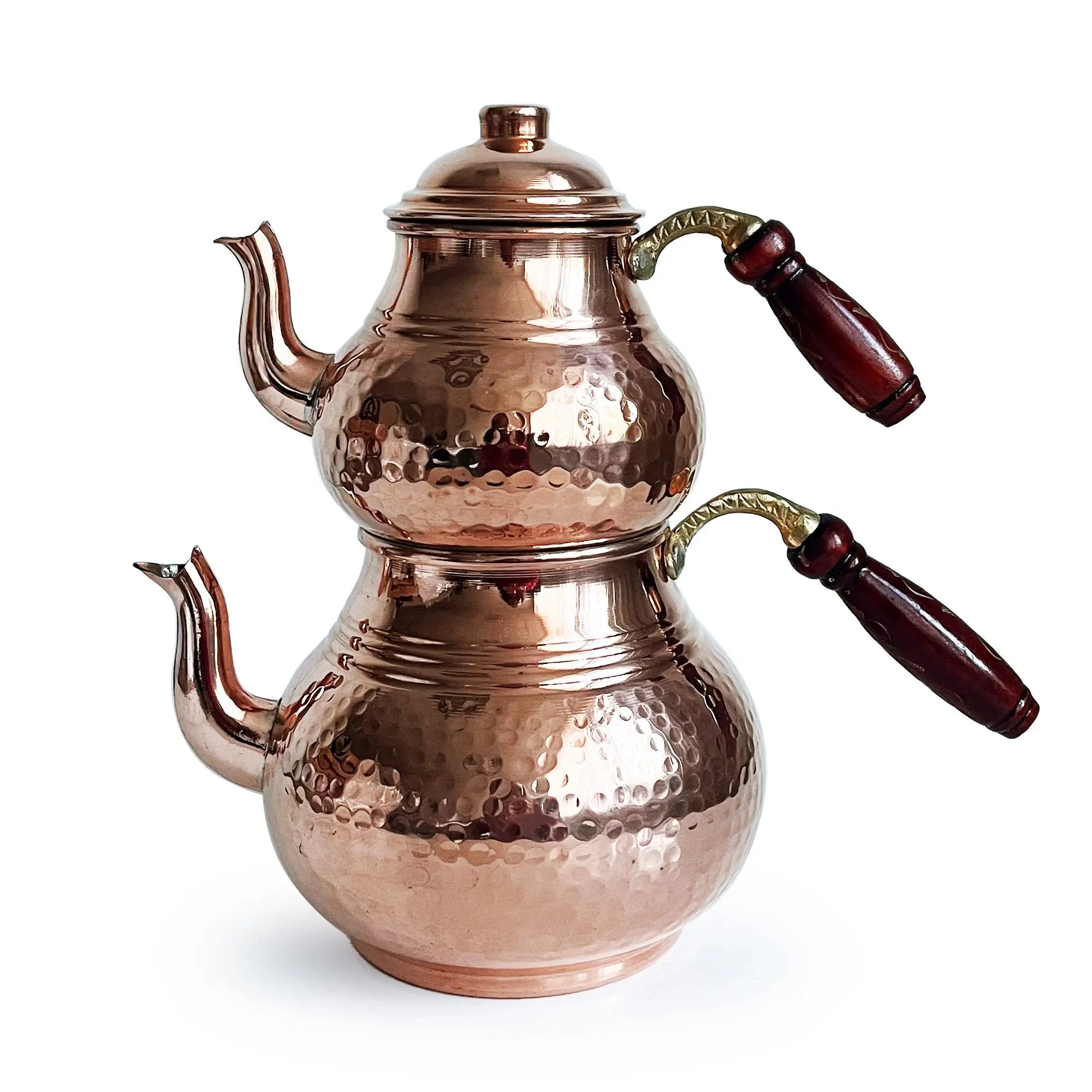 Handmade Hand Hammered Copper Turkish Stovetop Teapot Set 850 ml + 1800 ml Copper Color