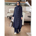Muslim Clothes for Women 2 Piece Set Long Sleeve Button Down Shirt and Pants Ramadan Abaya Dress Islamic Dubai Outfits
