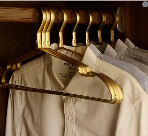 Premium Single Tier Coat Hangers Gold Aluminum with Glossy Finish Durable Stylish for Wardrobe Clothing Store or Living Room