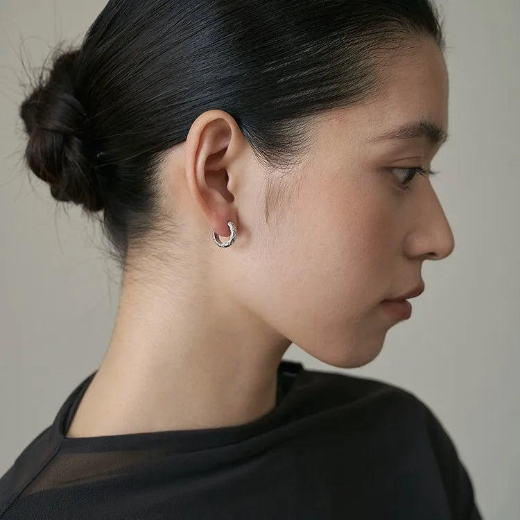 925 Sterling Silver Classic and Simple Quilted Fashion Hoop Earrings Low MOQ