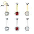Right Grand ASTM F136 Titanium Round CZ Halo Belly Button Ring 14G Threaded Navel Curved Barbell Piercing Jewelry