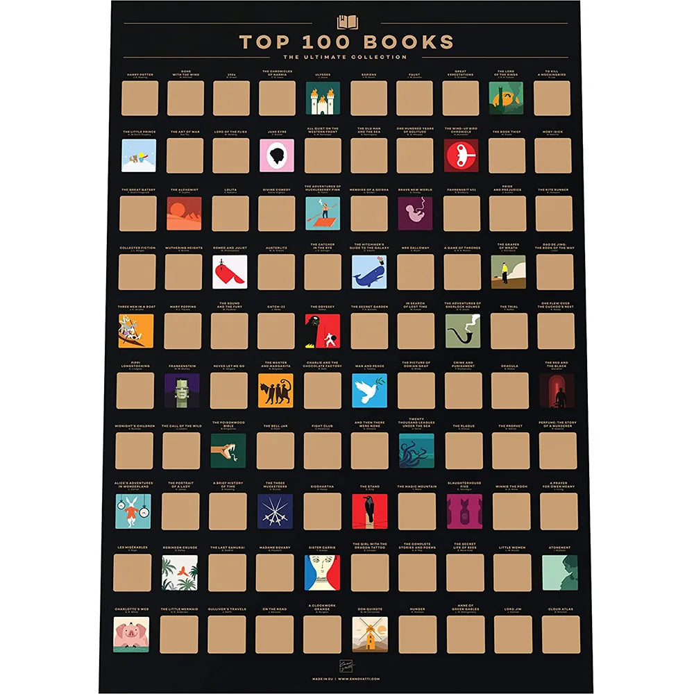 100 Books Scratch Off Poster Custom Top Reads of All Time Bucket List 100 Books Scratch Off Poster