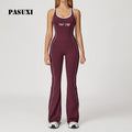 PASUXI Hot Sale Women Hollow Back Yoga Suit with Flared Pants High Waist Hip Lift Workout Jumpsuit Breathable Yoga Set for Women