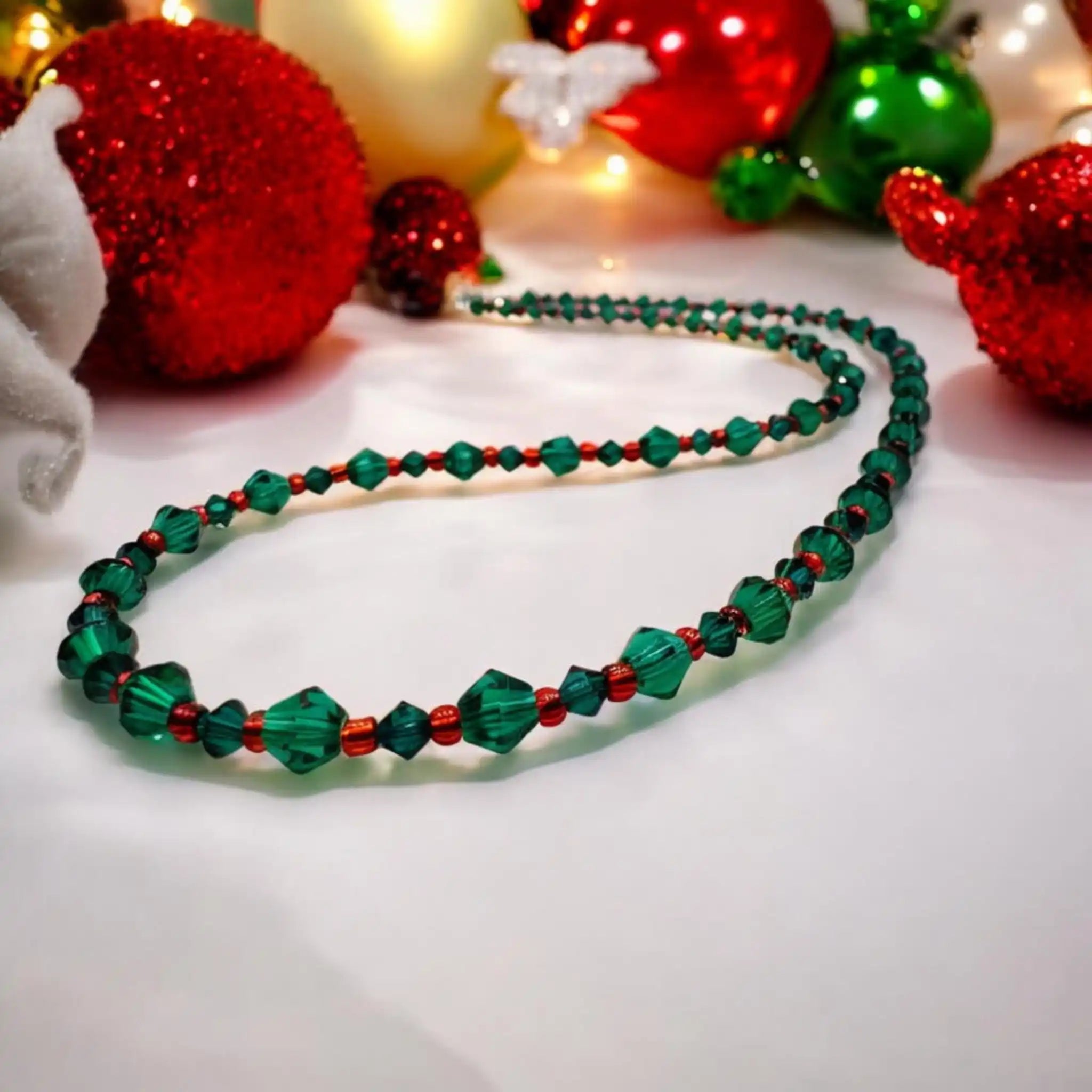 Beaded Christmas Necklace Red and Green Holiday Necklace Christmas Holiday Jewelry for Women Gifts