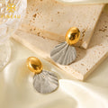 Ins 18K Gold Silver Two-tone PVD Plated Stainless Steel Fanshaped Texture Stud Earring for Women Jewelry Gift Waterproof
