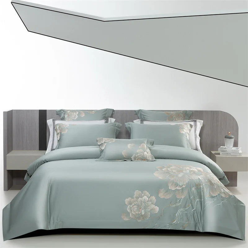 European Style 100s Cotton Embroidery Comforter Cover Green Luxury Palace Bed Sheet Bedding Sets Supplier