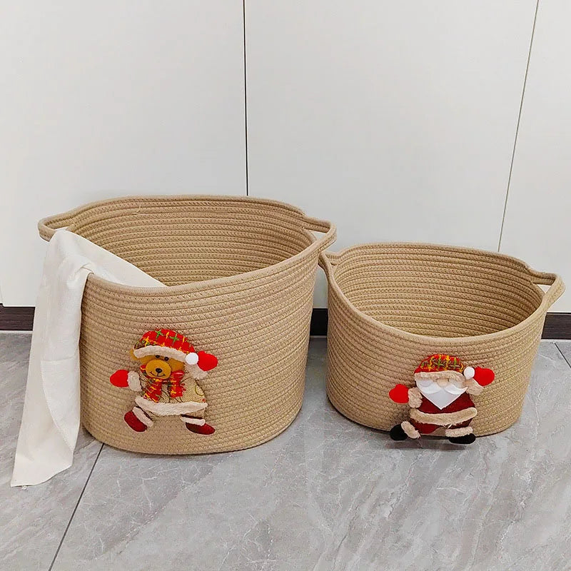2023 Hot Sell Colorful Cotton Rope Woven Christmas Gift Basket for Gifts Toys Clothes Home Decoration