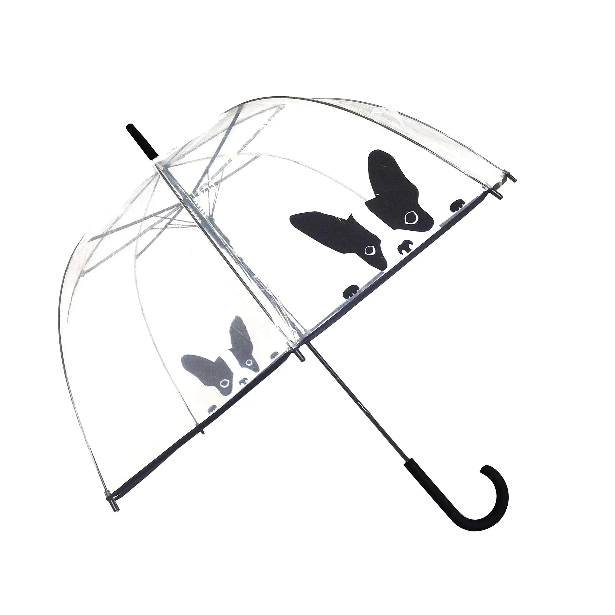 Large Canopy Transparent Dome Coverage Stick Umbrella with Reflective Strip J Hook Handle Outdoor Clear Bubble Umbrella
