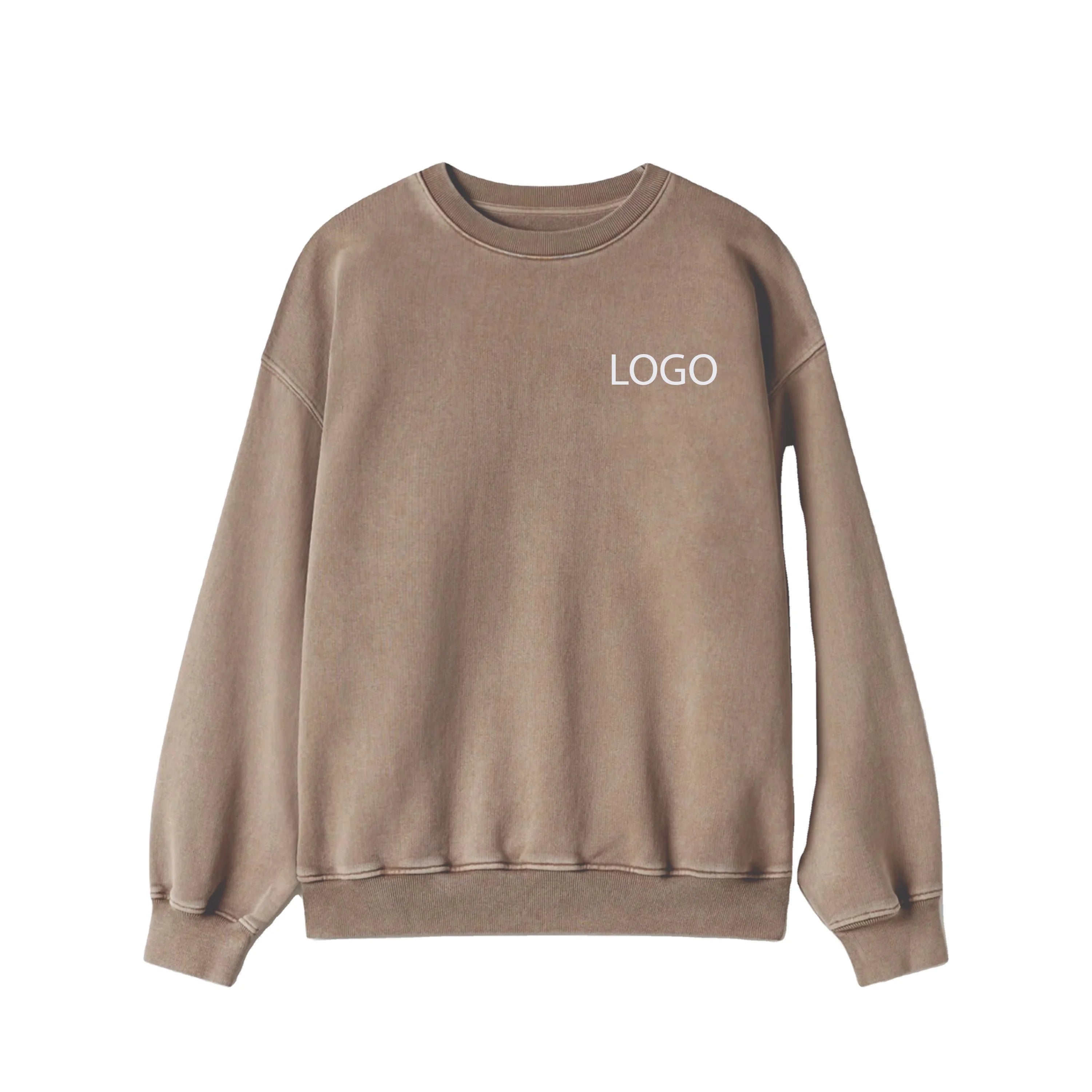 Men Custom LOGO Crew Neck Sweatshirt Oversized Fit Soft Brushed Fleece Casual Streetwear Built for Bulk Apparel Supply Programs