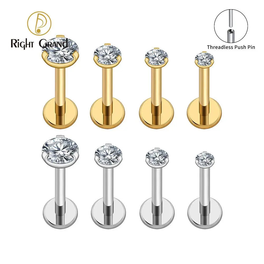 ASTM F136 Titanium 2/2.5/3/4mm 18G Threadless Push Pin CZ Top End for Nose Tragus Helix Cartilage Nose Stud Ring Piercing