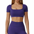 Women's Summer Short Sleeve Workout Yoga Crop Top Breathable Sexy Open Back High Impact Padding Fitness Crop Top Wholesale